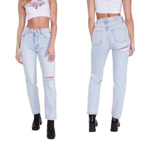 Revice Jeans Ex Boyfriend Pant High Straight Light Denim Blue Festival Grunge 26 - Picture 2 of 16